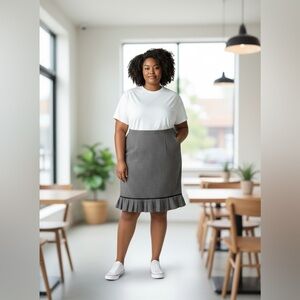 Source Unknown Gray and Black Midi Skirt